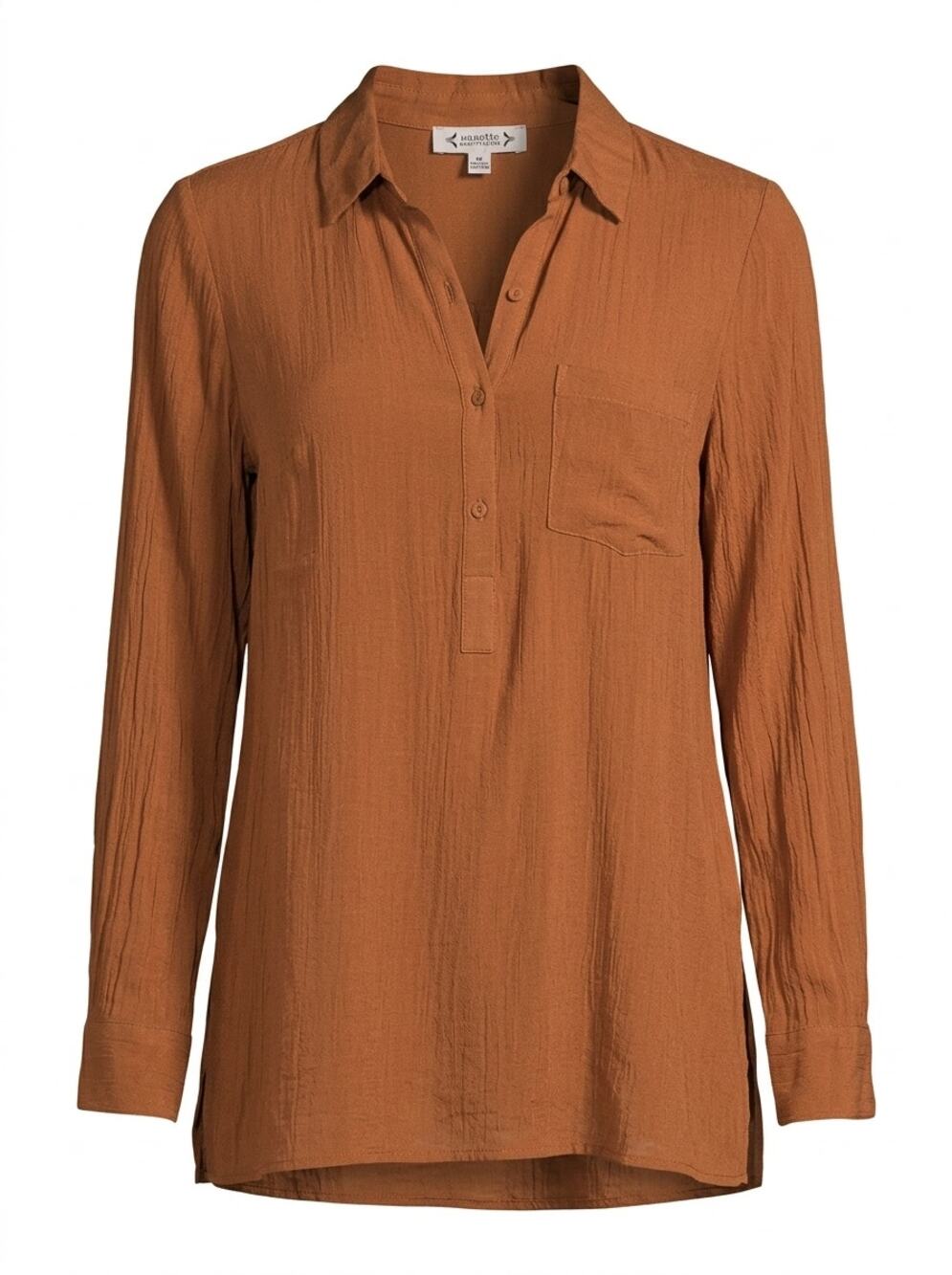 Nanette Nanette Lepore Rust Long Sleeve Henley Tunic Blouse Women Size M